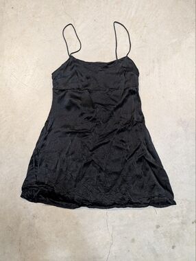 Anthropology Black Viscose Slip Dress with Spaghetti Straps Side Zip